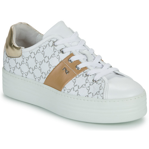 Schuhe Damen Sneaker Low NeroGiardini E409954D Weiss / Cognac / Gold