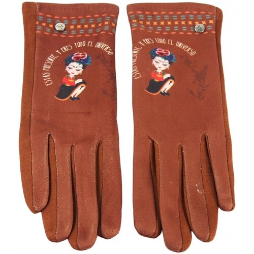 Accessoires Damen Handschuhe Frida Kahlo Damenaccessoires k0350 Leder Braun