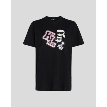 Kleidung Damen T-Shirts & Poloshirts Karl Lagerfeld 240W1727 OVERSIZED IKONIK VARSITY TEE Schwarz
