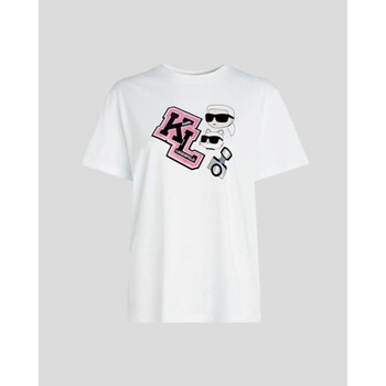 Kleidung Damen T-Shirts & Poloshirts Karl Lagerfeld 240W1727 OVERSIZED IKONIK VARSITY TEE Weiss