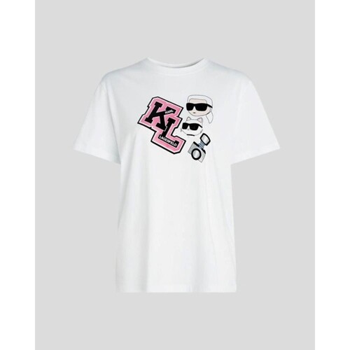 Kleidung Damen T-Shirts & Poloshirts Karl Lagerfeld 240W1727 OVERSIZED IKONIK VARSITY TEE Weiss