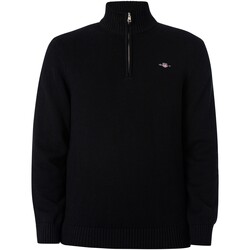 Kleidung Herren Fleecepullover Gant Lässiges Baumwoll-Sweatshirt mit halbem Reißverschluss Schwarz