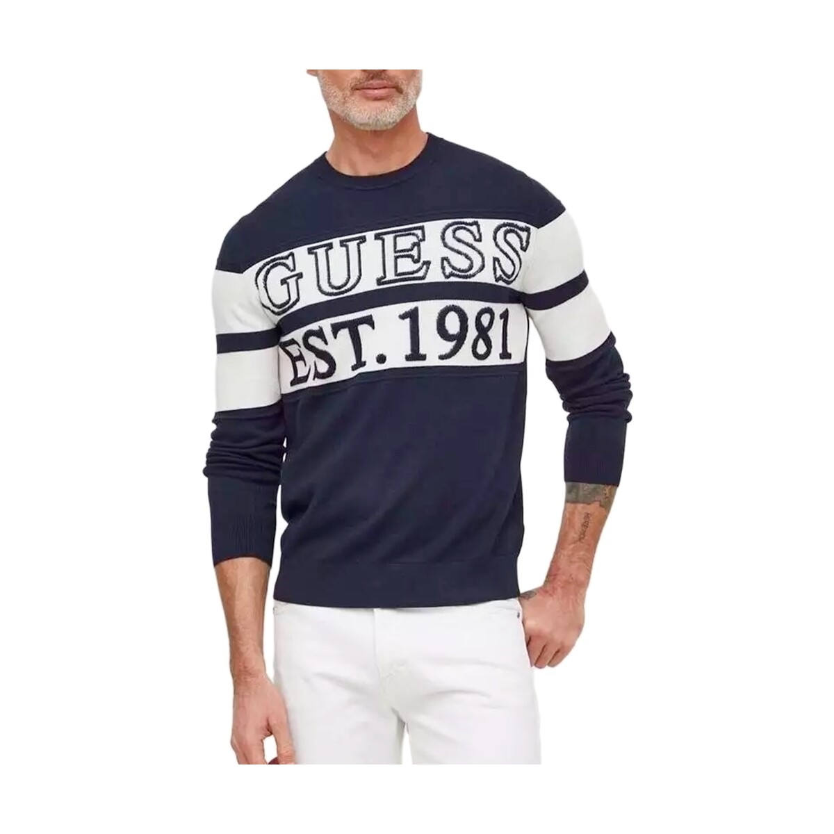 Kleidung Herren Pullover Guess logo est 1981 Blau