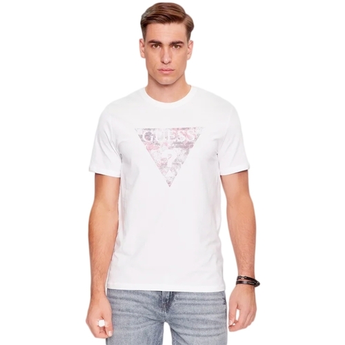 Kleidung Herren T-Shirts Guess Triangle G Weiss