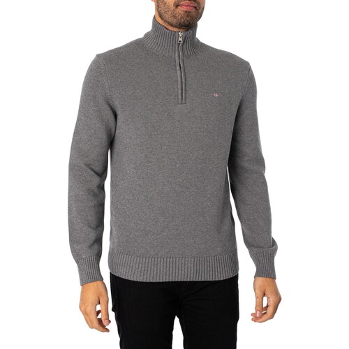 Kleidung Herren Pullover Gant Lässiger Baumwollstrick mit halbem Reißverschluss Grau