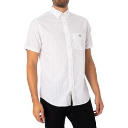 Kleidung Herren Langärmelige Hemden Gant Normales, kurzärmliges Hemd aus Baumwollleinen Weiss
