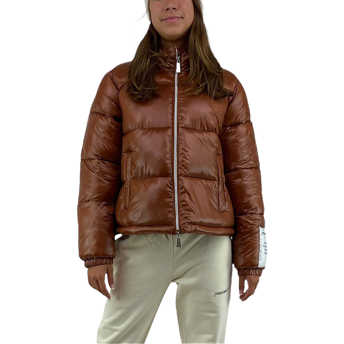 Kleidung Damen Jacken Hinnominate Piumino All Zip In Nylon Con Etichetta Sul Polso Braun