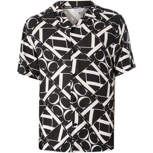 Kleidung Herren Kurzärmelige Hemden Calvin Klein Jeans Kurzärmliges Hemd mit Resort-Print Schwarz