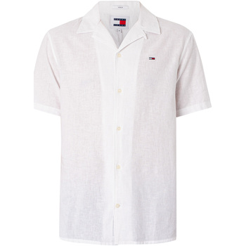 Kleidung Herren Kurzärmelige Hemden Tommy Jeans Camp-Kurzarmhemd aus Leinenmischung Weiss