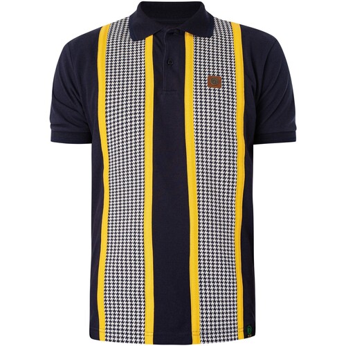 Kleidung Herren Polohemden Trojan Poloshirt mit Hahnentrittmuster und Streifenmuster Blau