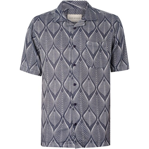 Kleidung Herren Kurzärmelige Hemden Farfield Kurzarmhemd aus Stachio-Spitzen-Jacquard Blau