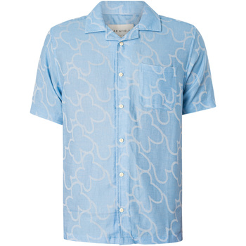 Kleidung Herren Kurzärmelige Hemden Farfield Kurzarmhemd aus Stachio-Spitzen-Jacquard Blau