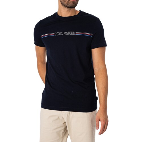 Kleidung Herren T-Shirts Tommy Hilfiger T-Shirt mit Streifen auf der Brust Blau