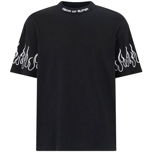 Kleidung Herren T-Shirts & Poloshirts Vision Of Super T-Shirt mit weien Flammen Schwarz