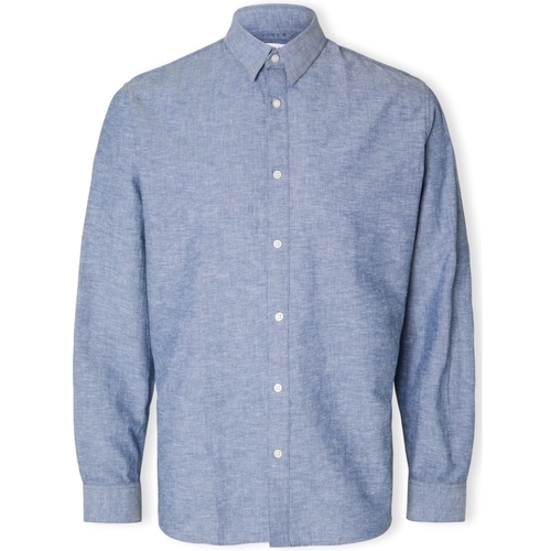 Kleidung Herren Langärmelige Hemden Selected Noos Slimnew-linen Shirt L/S - Medium Blue Denim Blau