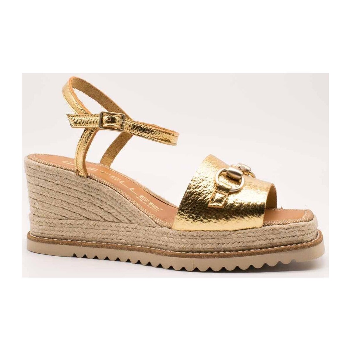 Schuhe Damen Leinen-Pantoletten mit gefloch Casteller  Gold