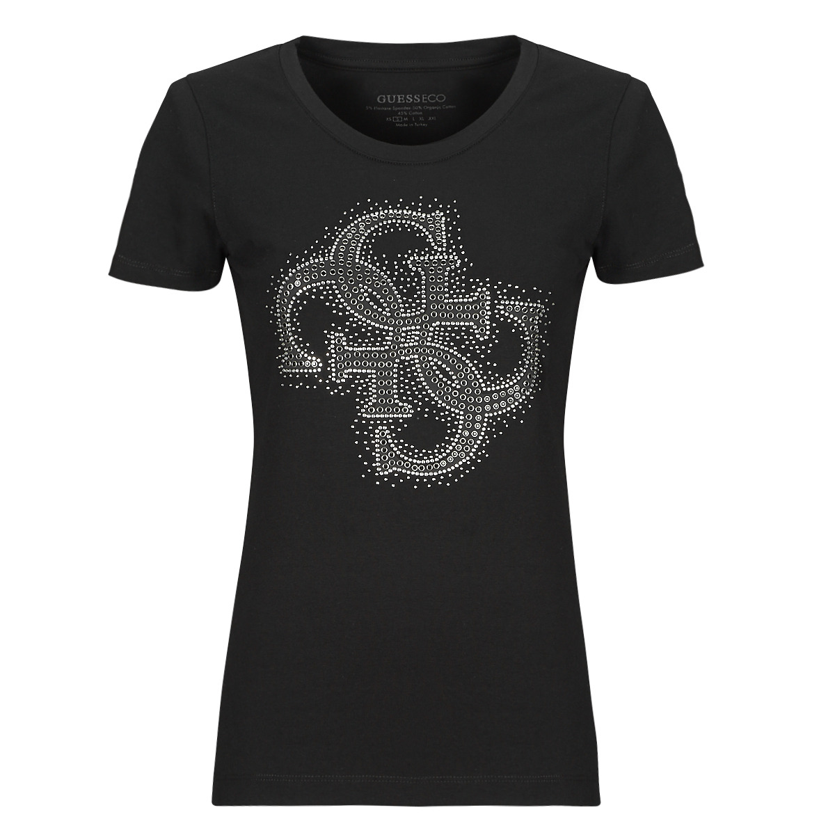 Kleidung Damen T-Shirts Guess SS RN 4G LOGO Schwarz