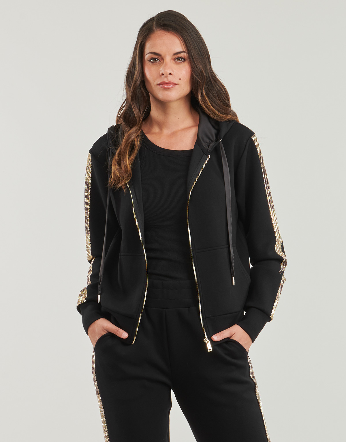 Kleidung Damen Sweatshirts Guess HOOD STUDS LOGO Schwarz