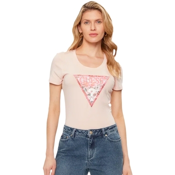 Kleidung Damen T-Shirts Guess Rn triangle Rosa