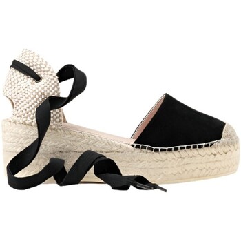 Schuhe Damen Leinen-Pantoletten mit gefloch Macarena Alpargatas  en color negro para Schwarz
