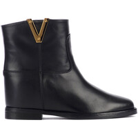 Schuhe Damen Ankle Boots Via Roma 15 Stiefelette  aus schwarzem Leder mit goldenem V Other