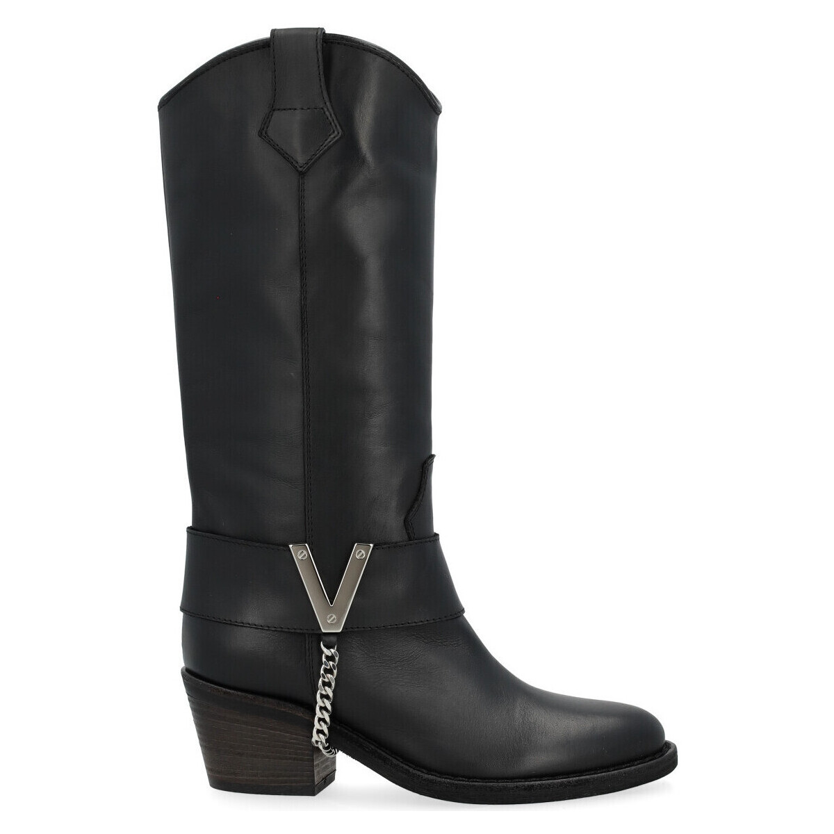 Schuhe Damen Klassische Stiefel Via Roma 15 Texanischer Stiefel  schwarz mit silbernem V Other