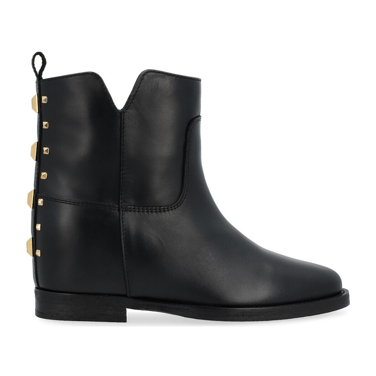 Schuhe Damen Ankle Boots Via Roma 15 Stiefelette  aus schwarzem Leder mit goldenen Other
