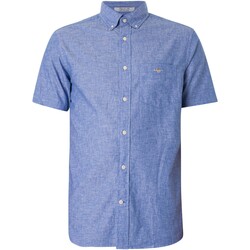 Kleidung Herren Kurzärmelige Hemden Gant Normales, kurzärmliges Hemd aus Baumwollleinen Blau