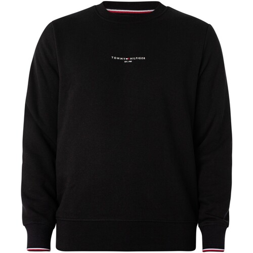 Kleidung Herren Sweatshirts Tommy Hilfiger Sweatshirt mit Rundhalsausschnitt und Logo-Besatz Schwarz