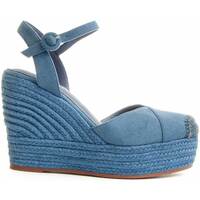 Schuhe Damen Leinen-Pantoletten mit gefloch Leindia 88509 Blau