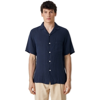 Kleidung Herren Langärmelige Hemden Portuguese Flannel Linen Camp Collar Shirt - Navy Blau