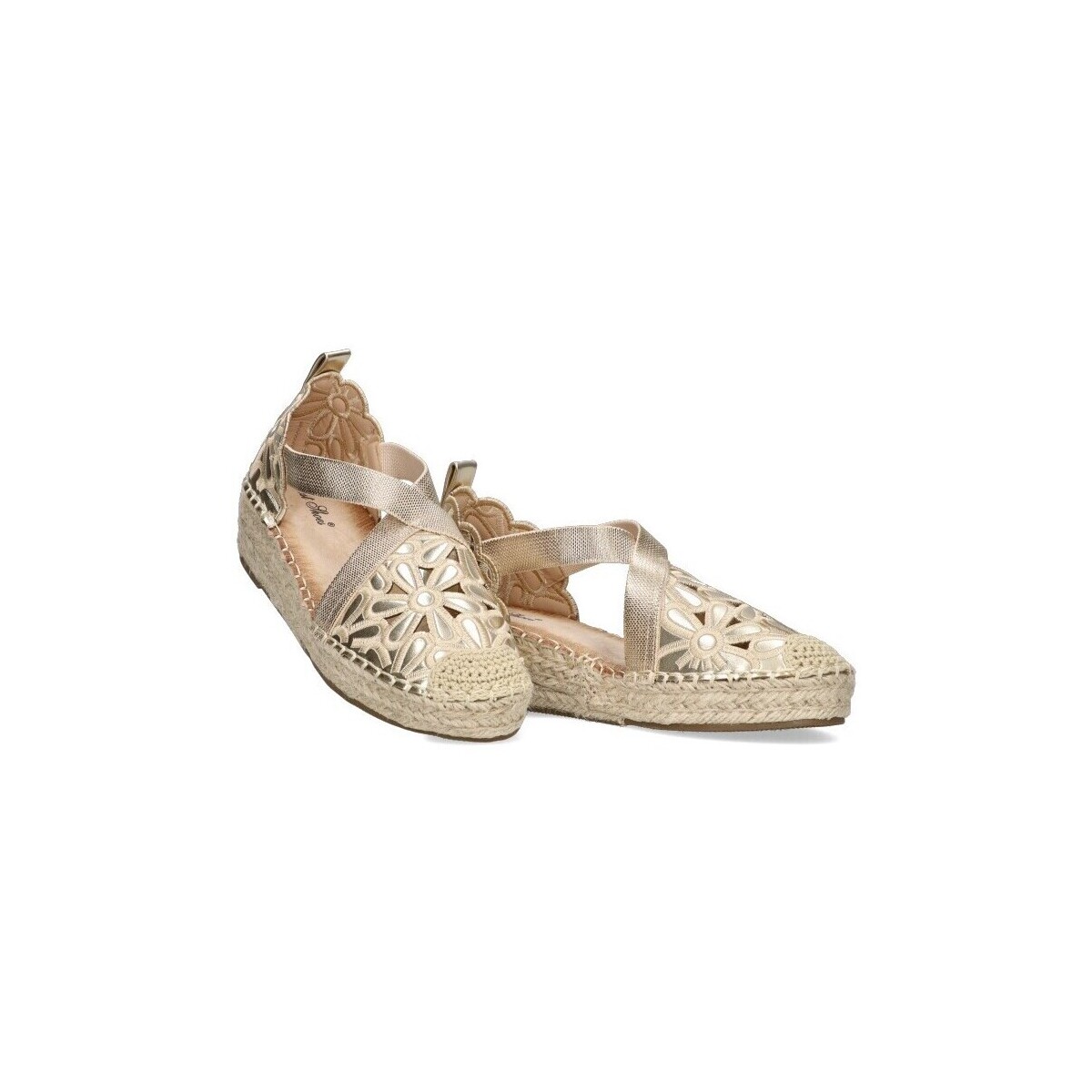 Schuhe Damen Leinen-Pantoletten mit gefloch Luna Collection 74980 Gold