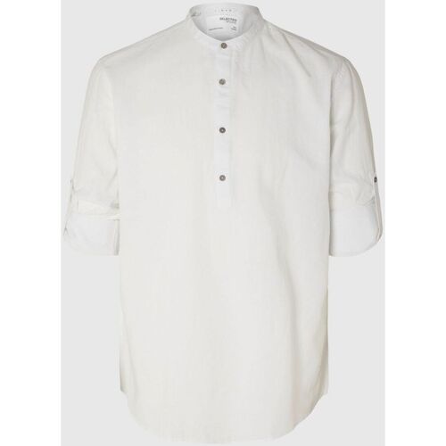 Kleidung Herren Langärmelige Hemden Selected 16092977 LINEN TUNIC-BRIGHT WHITE Weiss