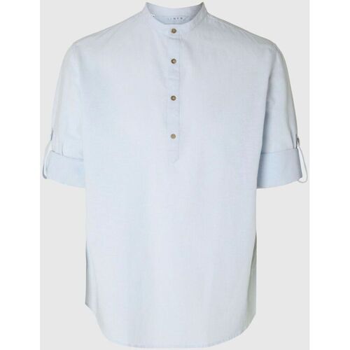 Kleidung Herren Langärmelige Hemden Selected 16092977 LINEN TUNIC-SKY CAPTAIN Blau