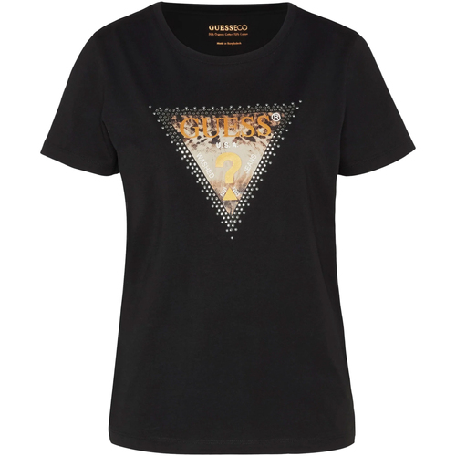 Kleidung Damen T-Shirts & Poloshirts Guess Ss Cn Animal Triangle Tee Schwarz