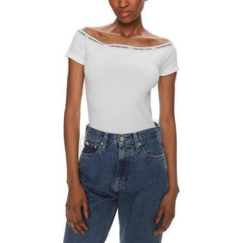 Kleidung Damen T-Shirts Calvin Klein Jeans LOGO ELASTIC BARDOT J20J223098 Weiss