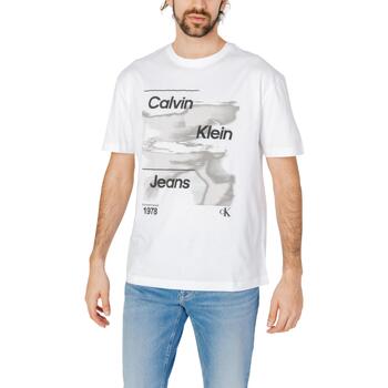 Kleidung Herren Langärmelige Polohemden Calvin Klein Jeans DIFFUSED LOGO J30J325184 Weiss
