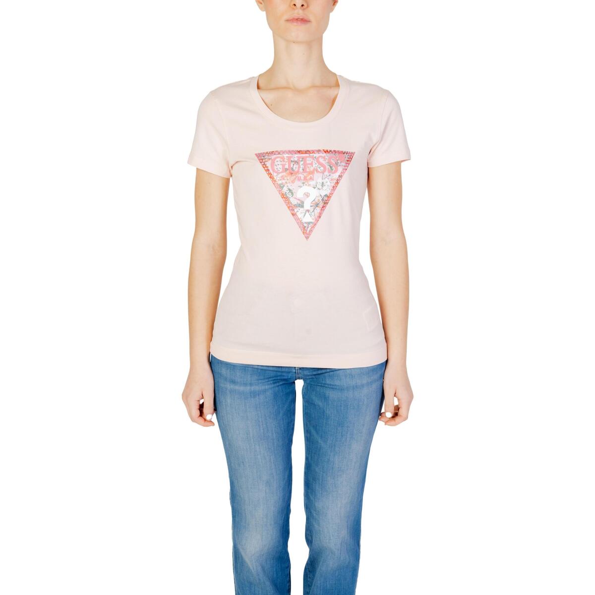 Kleidung Damen T-Shirts Guess RN SATIN TRIANGLE W4GI21 J1314 Rosa