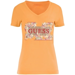 Kleidung Damen T-Shirts Guess Fleurs Orange
