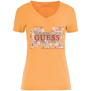 Kleidung Damen T-Shirts Guess Fleurs Orange