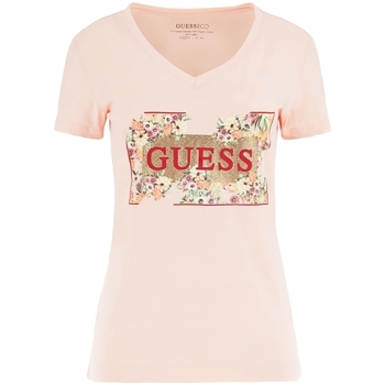 Kleidung Damen T-Shirts Guess Fleurs Rosa