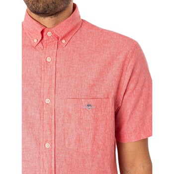 Gant Normales, kurzärmliges Hemd aus Baumwollleinen Rosa