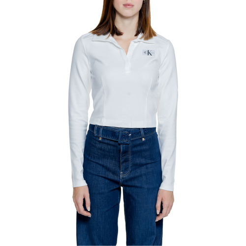 Kleidung Damen Langarmshirts Calvin Klein Jeans COLLAR MILANO J20J222556 Weiss