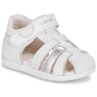 Schuhe Mädchen Sandalen / Sandaletten Geox B SANDAL MACCHIA GIRL Weiss / Silbern