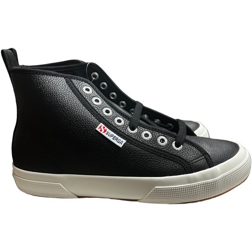 Schuhe Damen Sneaker Superga Baskets femme  2750 Mid Tumbled Leather Schwarz
