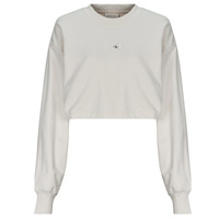 Kleidung Damen Pullover Calvin Klein Jeans WOVEN LABEL SHORT CREWNECK Weiss