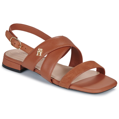 Schuhe Damen Sandalen / Sandaletten Tommy Hilfiger LEATHER & SUEDE FLAT SANDAL Cognac