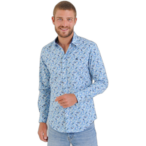 Kleidung Herren Langärmelige Hemden Camberabero Chemise manches longues à imprimé fleuri Blau
