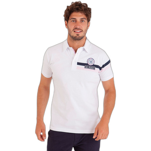 Kleidung Herren Polohemden Camberabero Polo assymétriques avec bandes Weiss