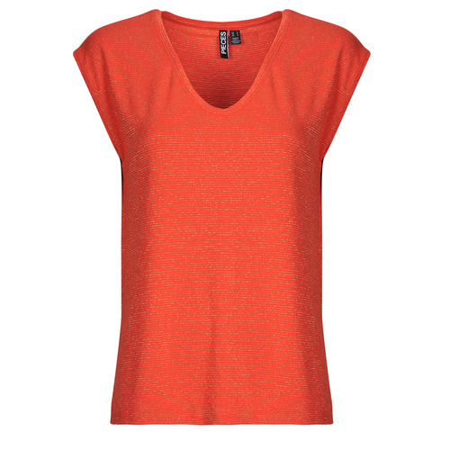 Kleidung Damen T-Shirts Pieces PCBILLO TEE LUREX STRIPES Rot
